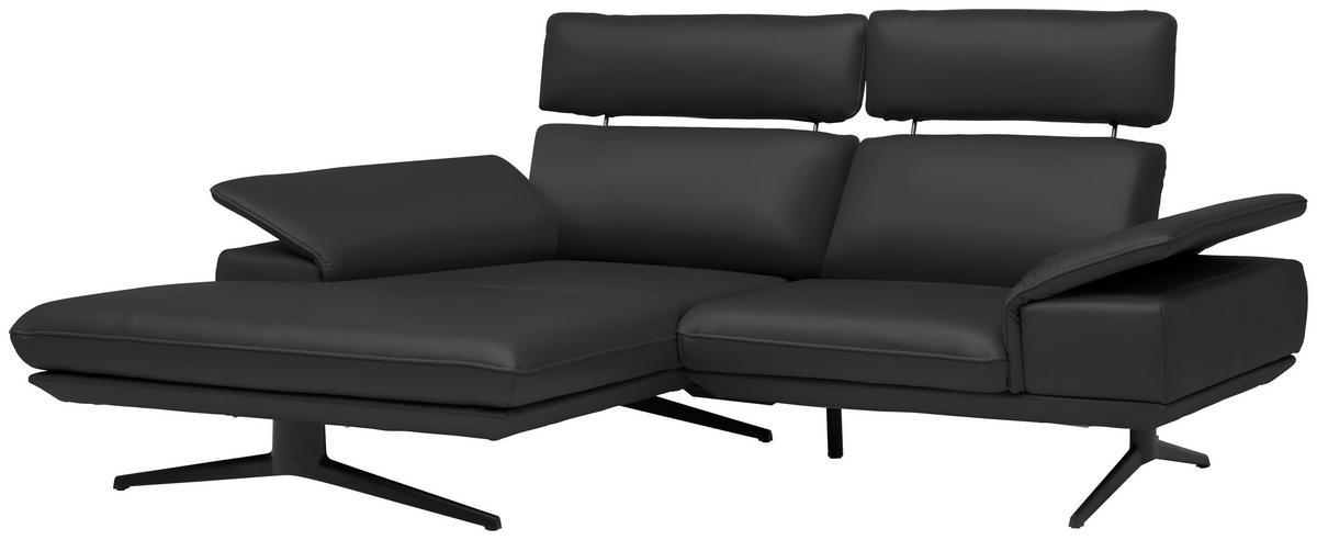 ECKSOFA in Echtleder Schwarz  - Beige/Schwarz, Design, Leder/Metall (150/242cm) - Koinor