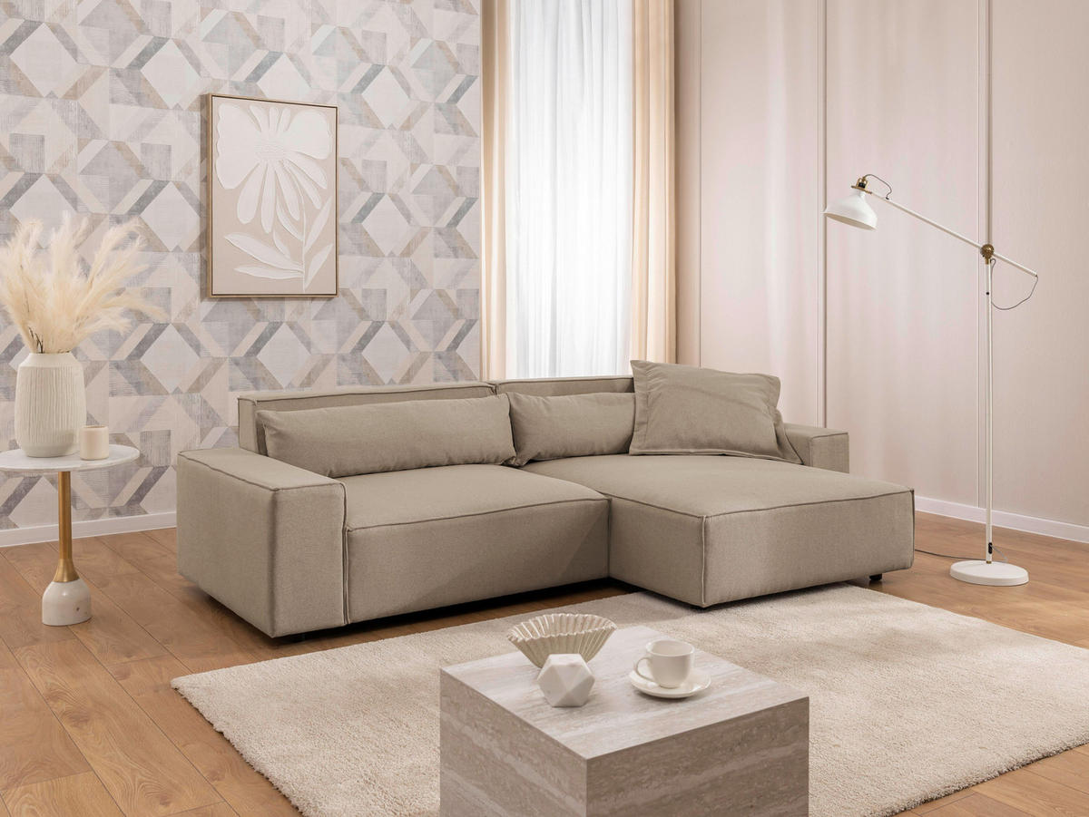 ECKSOFA Curduroy in Webstoff Hellbraun Rückenkissen  251/142 cm  - Hellbraun/Schwarz, Design, Kunststoff/Textil (251/142cm) - P & B