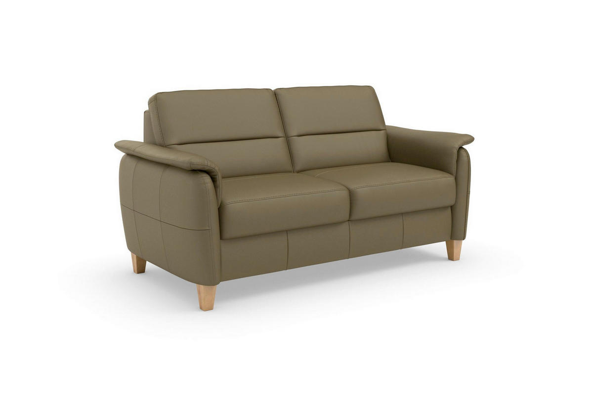 3-SITZER-SOFA PALMERA E Echtleder Olivgrün  - Eichefarben/Olivgrün, Basics, Leder/Holz (179/89/89cm) - Sit & More
