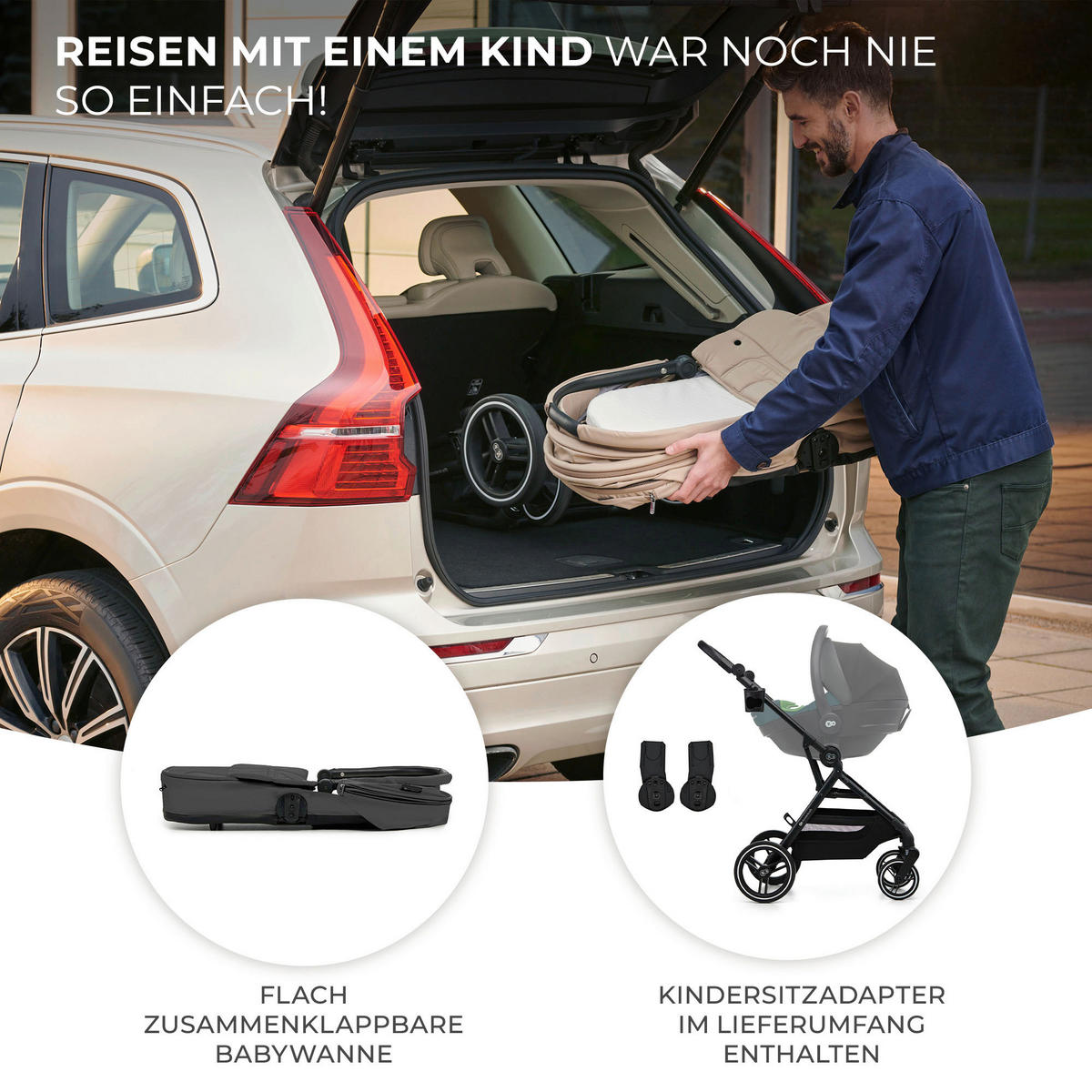 KINDERWAGEN Yoxi 3in1  - Schwarz Hochglanz/Grau, Basics, Kunststoff/Textil (107/59/97cm) - Kinderkraft