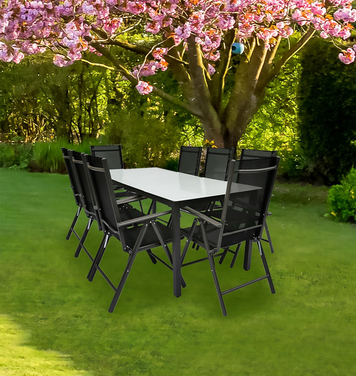 GARTENTISCHGRUPPE  - Anthrazit, Basics, Glas/Textil - Gardenson