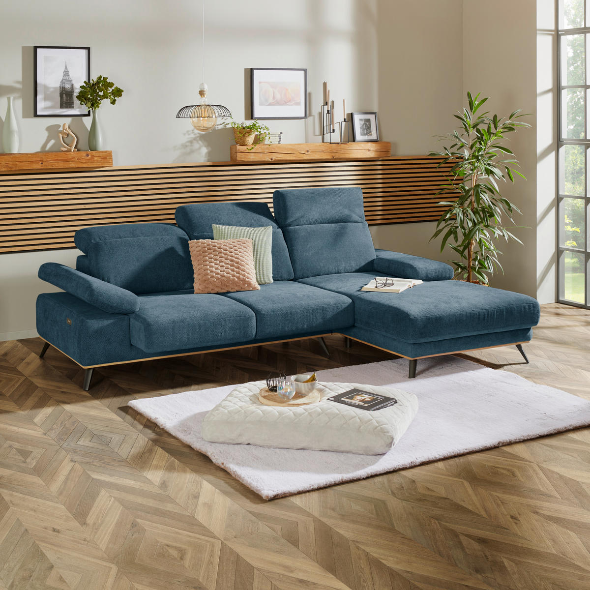 ECKSOFA in Struktur Blau  - Blau/Schwarz, Modern, Textil/Metall (283/194cm) - MID.YOU