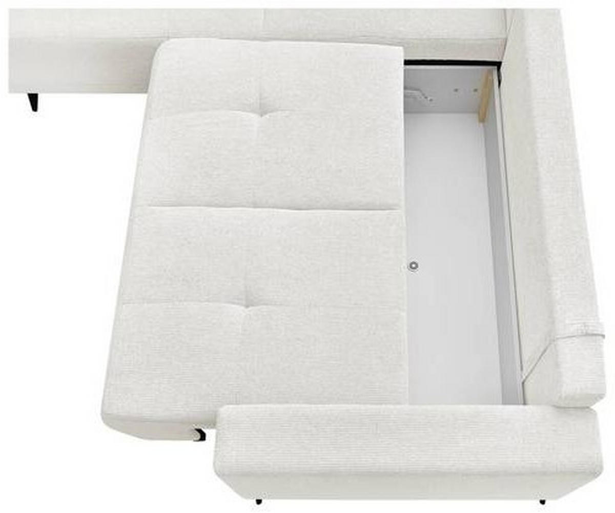 ECKSOFA RAFAEL Weiß Struktur Rückenkissen, Bettkasten  - Schwarz/Weiß, Design, Textil/Metall (218/269cm) - P & B