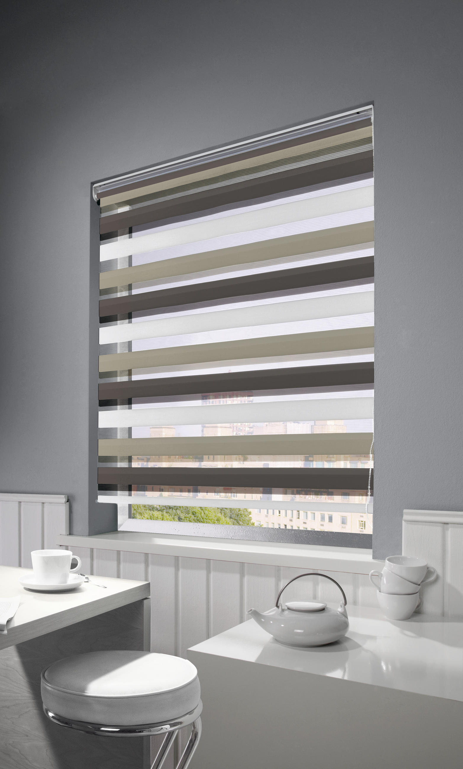 DOPPELROLLO  halbtransparent   60/160 cm   - Braun/Weiß, Basics, Textil (60/160cm)