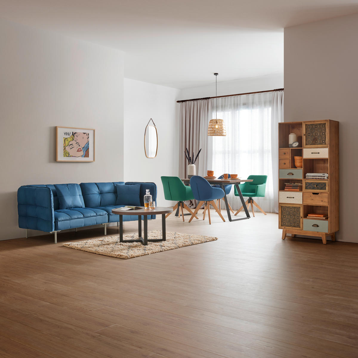 SCHLAFSOFA  in Samt Blau  - Blau/Silberfarben, MODERN, Holz/Textil (208/76,5/79cm) - Bessagi Home