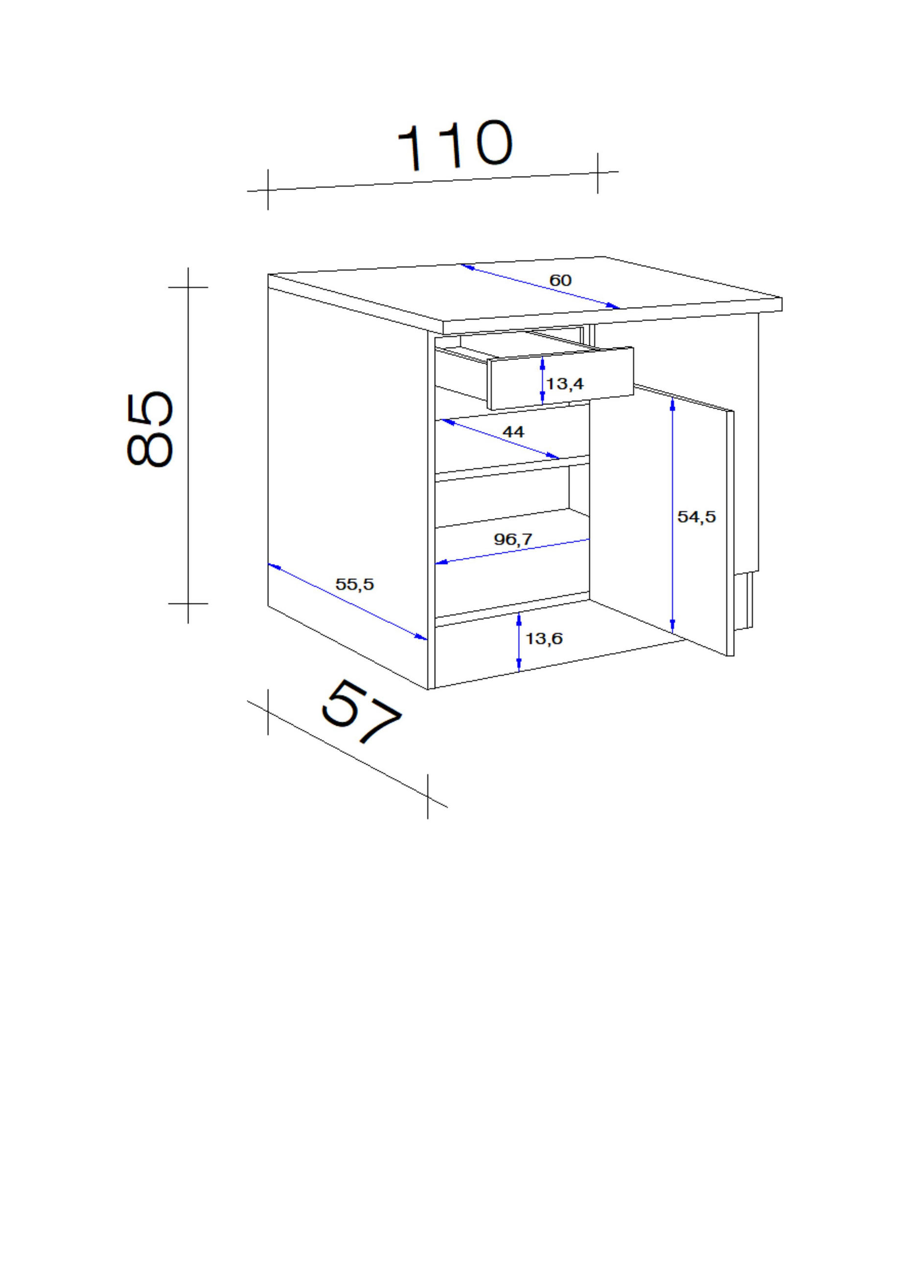 ECKUNTERSCHRANK 110/85/60 cm  in Weiß  - Edelstahlfarben/Hellgrau, Holzwerkstoff/Kunststoff (110/85/60cm) - FlexWell