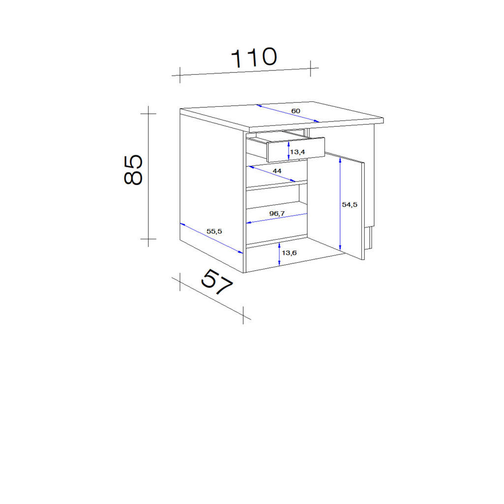 Thumbnail - FlexWell Eckunterschrank, Buche, Kunststoff, 1 Fächer, 1 Schubladen, 110x85x57 cm, Made in Germany, individuell planbar,...