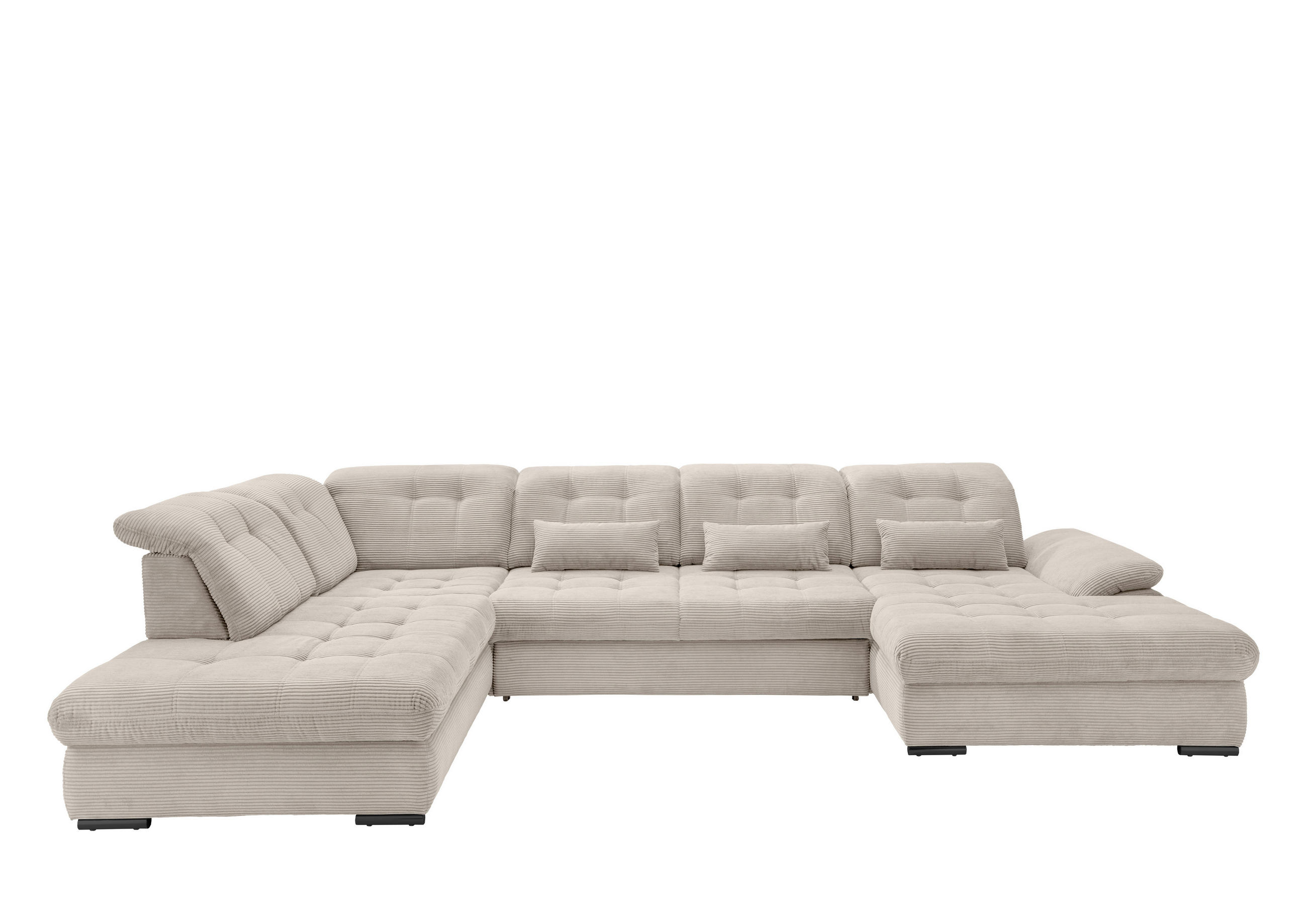WOHNLANDSCHAFT in Cord Beige - Beige/Schwarz, MODERN, Textil/Metall (252/387/184cm) - Livetastic