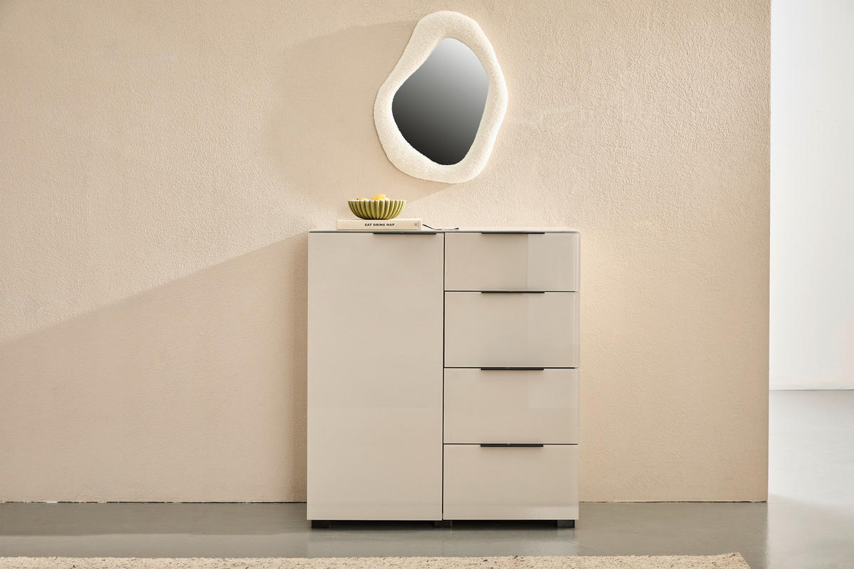 KOMMODE , 90/99,7/42 cm, 4 Schublade(n)  - Kaschmir/Schwarz, Design, Glas/Holzwerkstoff (90/99,7/42cm) - Novel