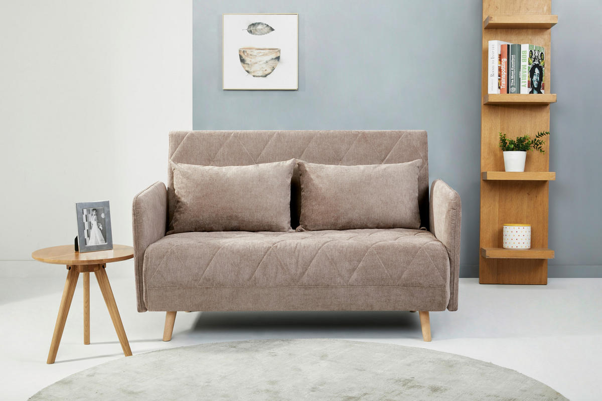 SCHLAFSOFA in Textil Hellbraun  - Hellbraun/Eichefarben, Lifestyle, Holz/Textil (132/81/90cm) - MID.YOU