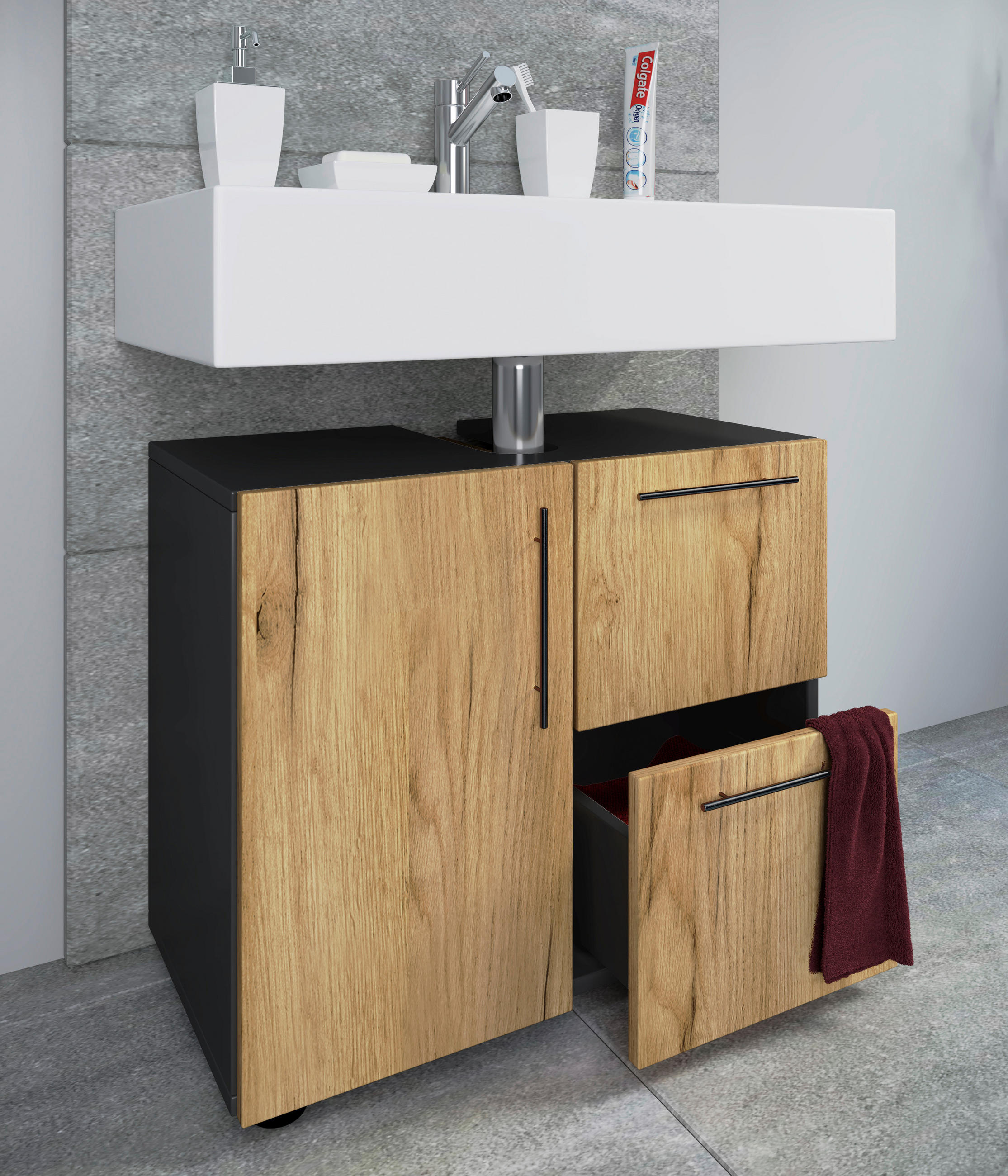 MEUBLE SOUS-LAVABO 61/51/32 cm  - Honigeiche/Anthrazit, Modern, Holzwerkstoff/Kunststoff (61/51/32cm) - MID.YOU