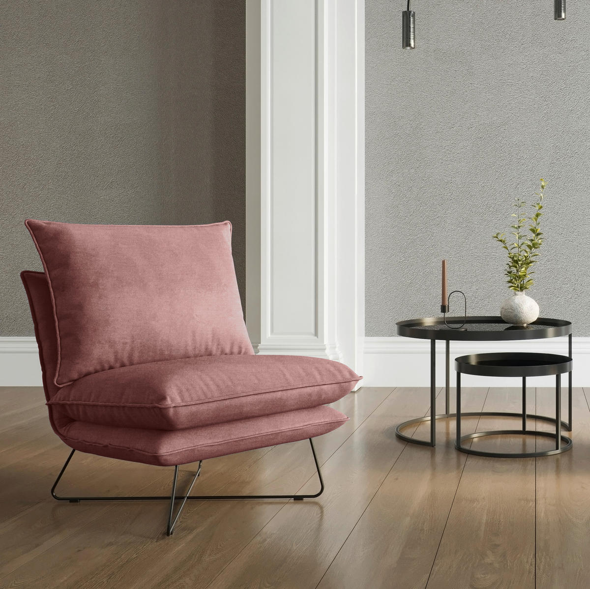 SESSEL in Velours Beere  - Beere/Schwarz, Design, Textil/Metall (72/84/90cm) - Hom`in