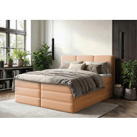 BOXSPRINGBETT 180/200 cm,  in Terracotta, Bettkasten, Topper, H2 + H3 = mittel + fest  - Terracotta/Schwarz, MODERN, Holz/Holzwerkstoff (180/200cm) - MID.YOU