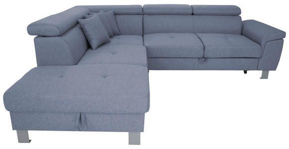 ECKSOFA inkl. Funktionen Blau Webstoff  - Blau/Silberfarben, Design, Textil/Metall (226/257cm) - Xora