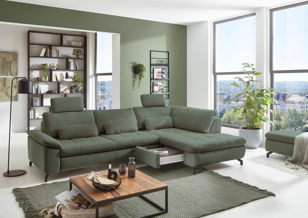 HÖRNSOFFA i velour, manchester grön  - grön/svart, Design, metall/textil (291/197cm) - Beldomo Style