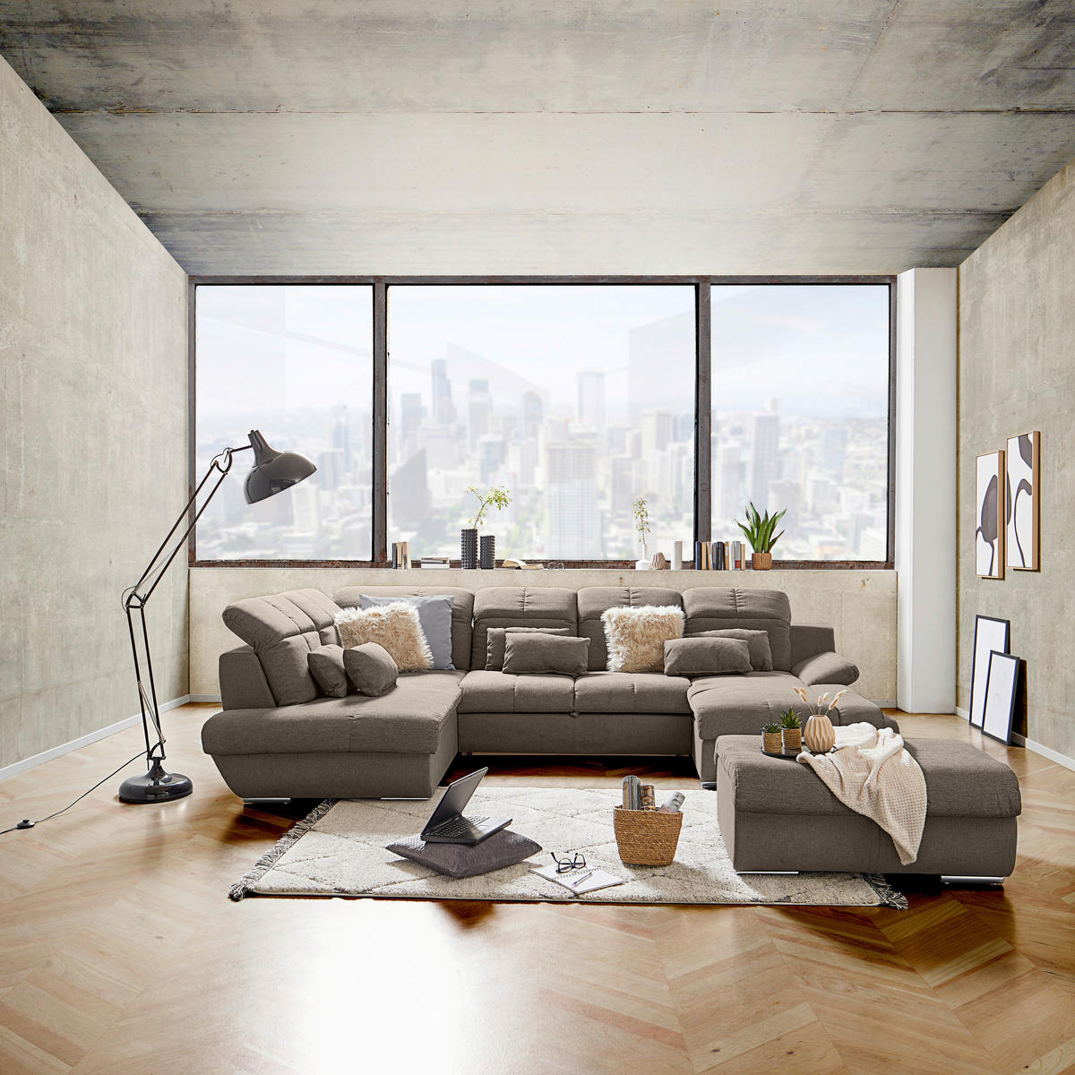 WOHNLANDSCHAFT Dunkelbraun Mikrofaser  - Chromfarben/Dunkelbraun, MODERN, Textil/Metall (228/345/184cm) - MID.YOU