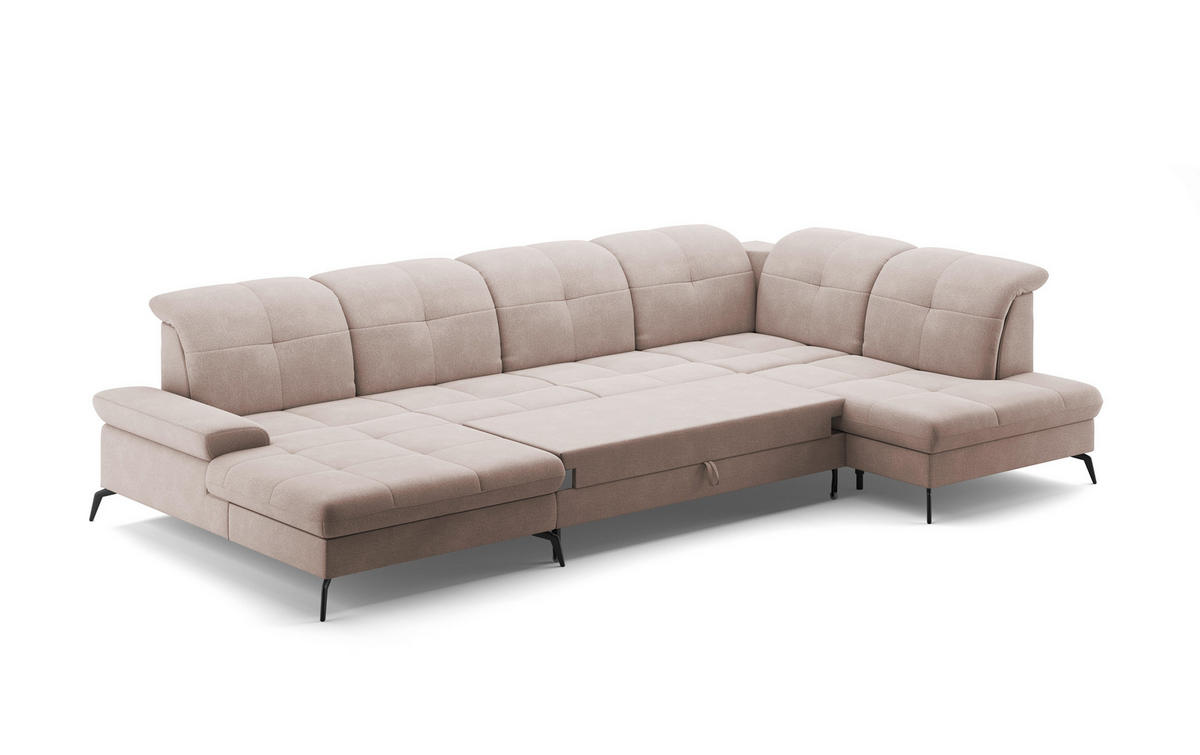 WOHNLANDSCHAFT in Flachgewebe Greige  - Greige/Schwarz, Konventionell, Textil/Metall (185/357/231cm) - Sit & More