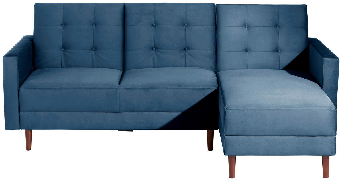 ECKSCHLAFSOFA inkl. Hocker in Dunkelblau Textil   - Eschefarben/Dunkelblau, Design, Holz/Textil (223/152cm) - Max Winzer