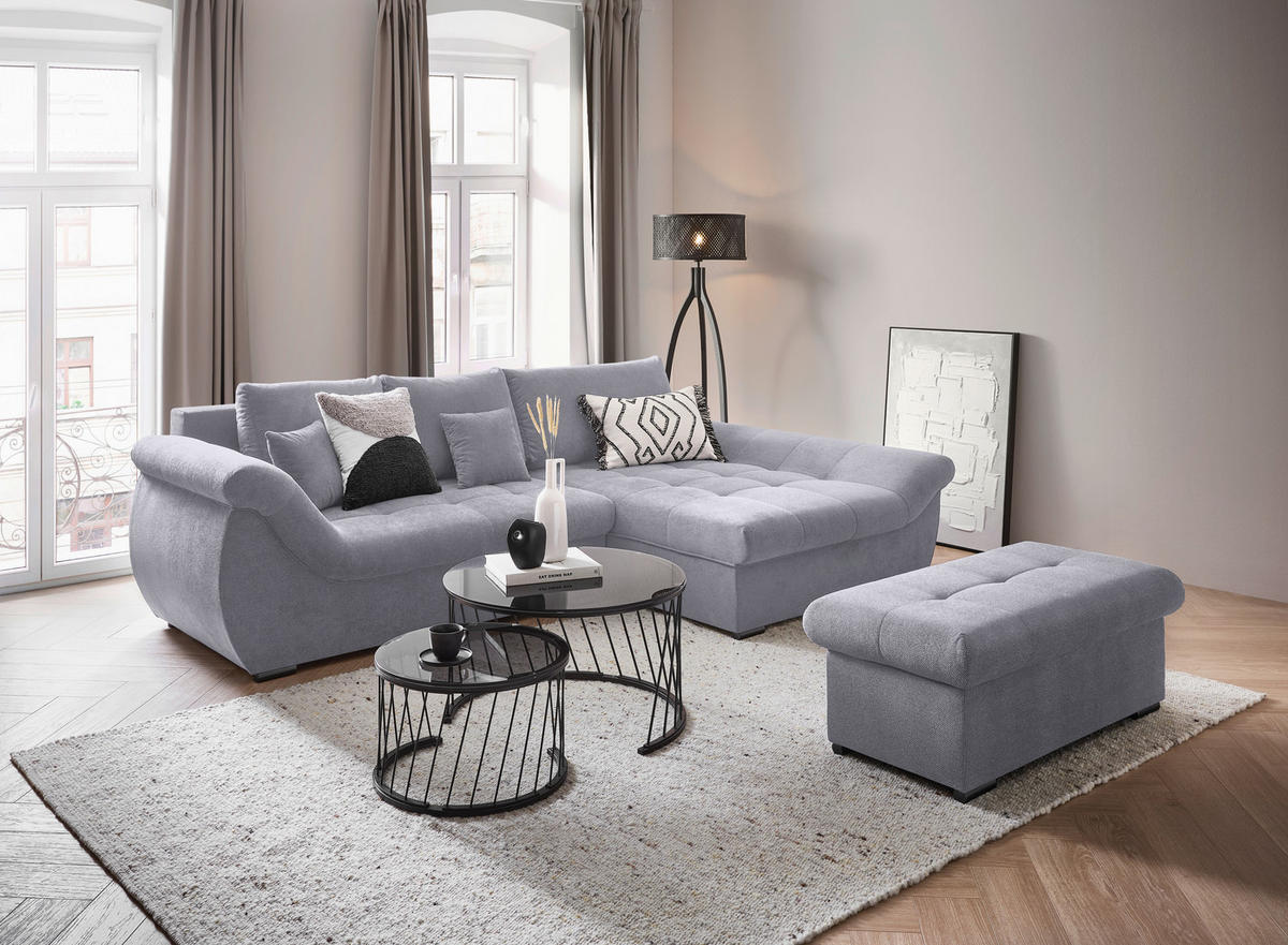 ECKSOFA Hellgrau Flachgewebe  - Hellgrau/Schwarz, Design, Kunststoff/Textil (278/175cm) - Xora