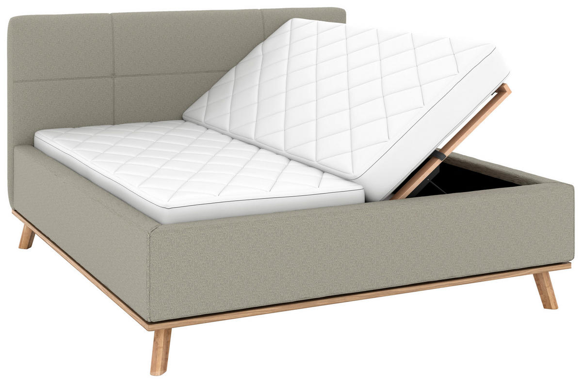 POLSTERBETT 160/200 cm,  in Hellgrau, Matratze, Lattenrost, Bettkasten, H3 + H3 = fest  - Eichefarben/Hellgrau, Design, Holz/Textil (160/200cm) - Musterring
