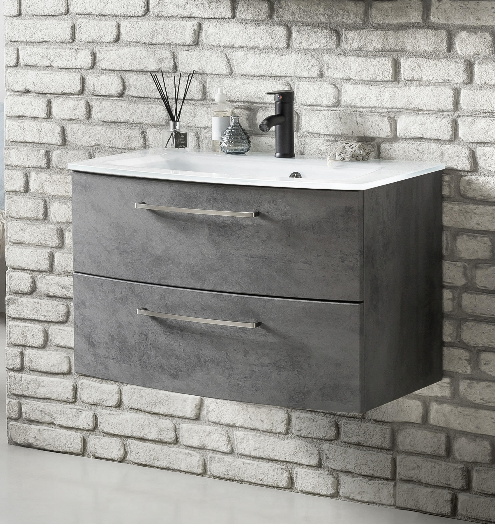 WASCHTISCHKOMBI 80 cm  - Weiss/Alufarben, Konventionell, Glas/Holzwerkstoff (80cm) - Held