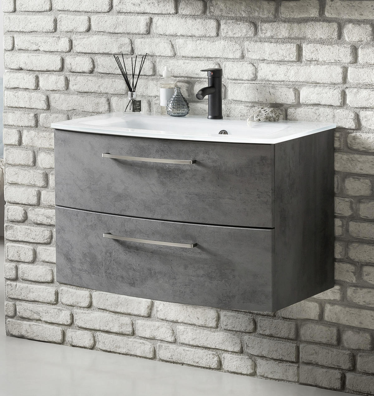SKRINKA S UMÝVADLOM, 80 cm - sivá/biela, Konventionell, kov/kompozitné drevo (80cm) - Held