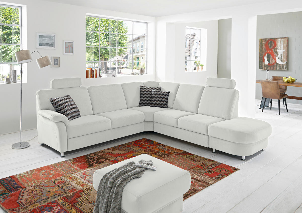 ECKSOFA in Flachgewebe Hellgrau  - Hellgrau/Alufarben, Konventionell, Textil/Metall (269/289cm) - Beldomo System