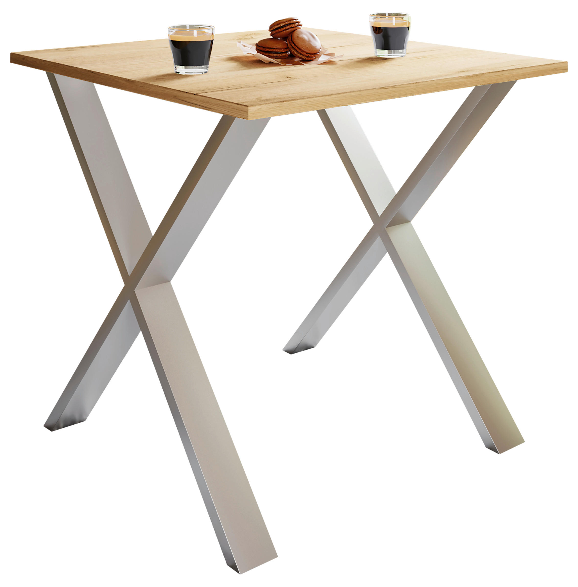 MATBORD i metall, trämaterial 80/80/76 cm   - honungsek/silver, Basics, metall/trämaterial (80/80/76cm) - MID.YOU