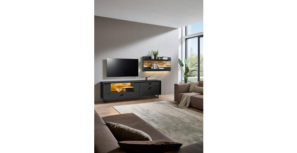 WOHNWAND  in Grau, Eichefarben  299,4/170,4/46,4 cm  - Eichefarben/Anthrazit, Design, Glas/Holz (299,4/170,4/46,4cm) - Novel