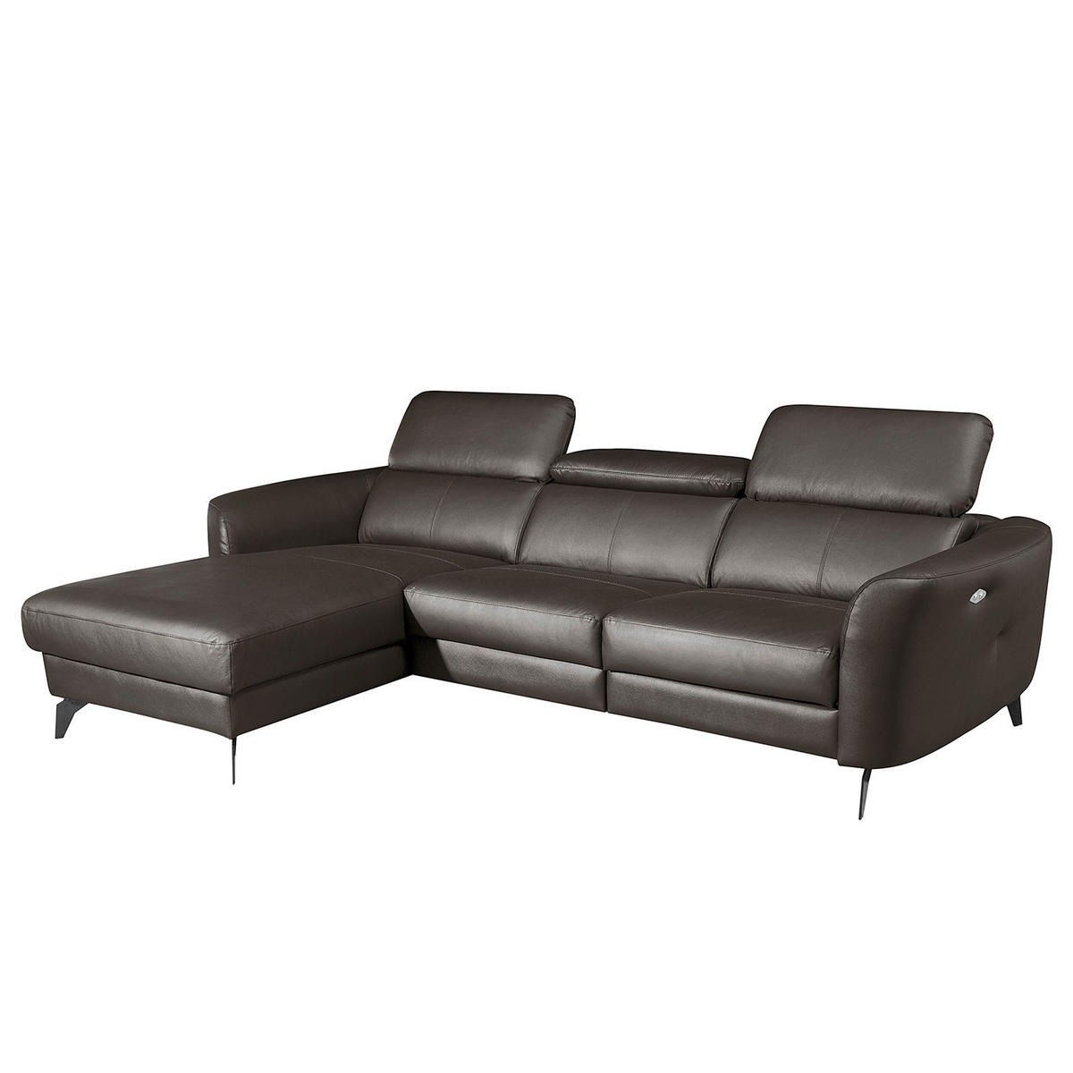 ECKSOFA Dunkelbraun Echtleder Lederlook  - Dunkelbraun/Schwarz, Design, Leder/Textil (183/261cm) - Livetastic