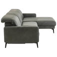 ECKSOFA Anthrazit Echtleder Kopfteilverstellung  - Anthrazit/Schwarz, Design, Leder/Metall (323/179cm) - Dieter Knoll