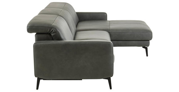 ECKSOFA Anthrazit Echtleder Kopfteilverstellung  - Anthrazit/Schwarz, Design, Leder/Metall (323/179cm) - Dieter Knoll