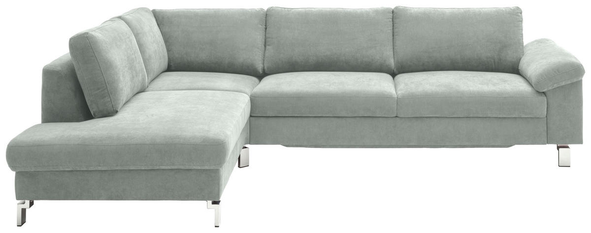 ECKSOFA in Velours Hellgrau  - Chromfarben/Hellgrau, Design, Textil/Metall (200/281cm) - Hom`in