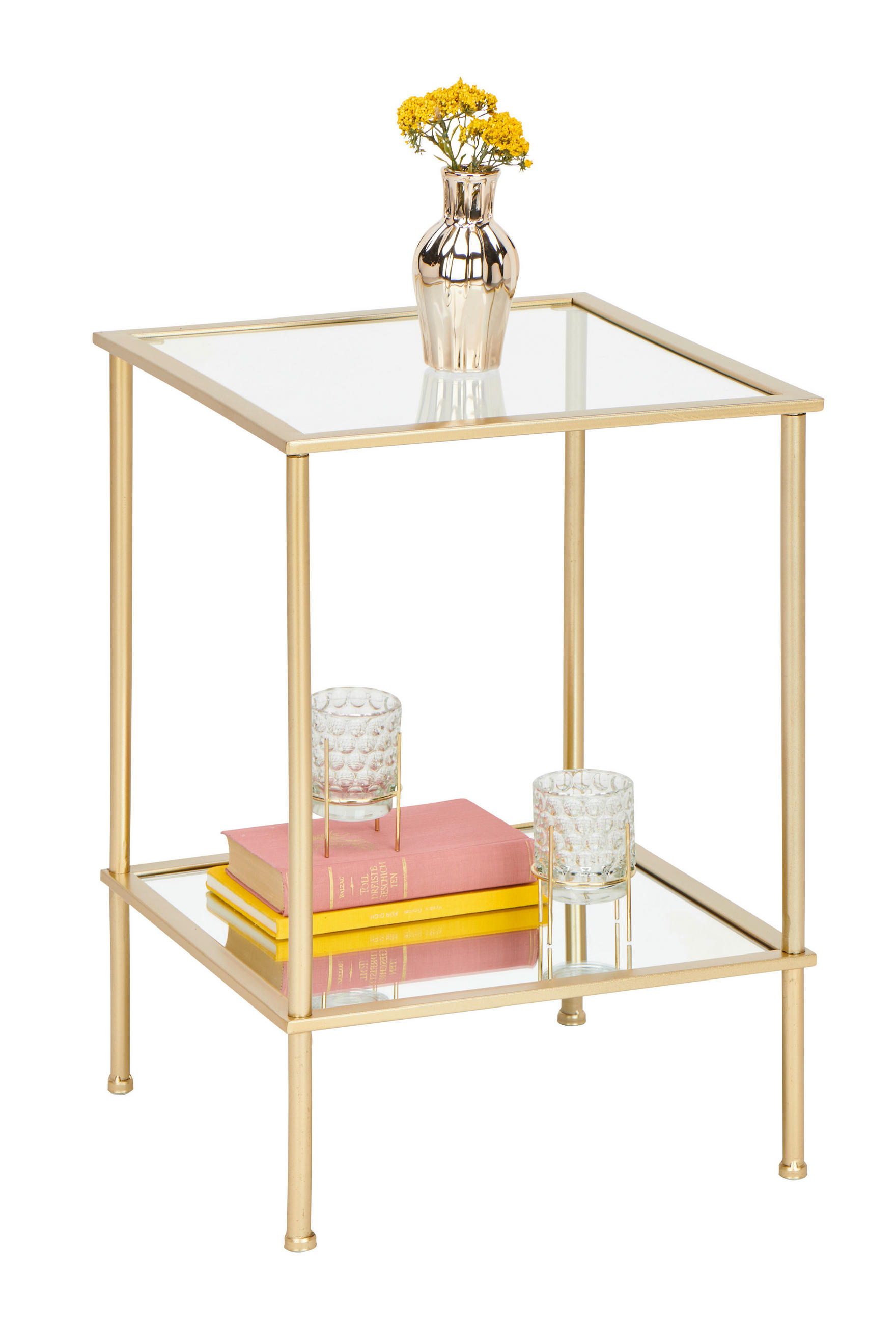 SIDOBORD i metall, glas 39/39/55 cm  - guldfärgad, Basics, metall/glas (39/39/55cm) - Best Price