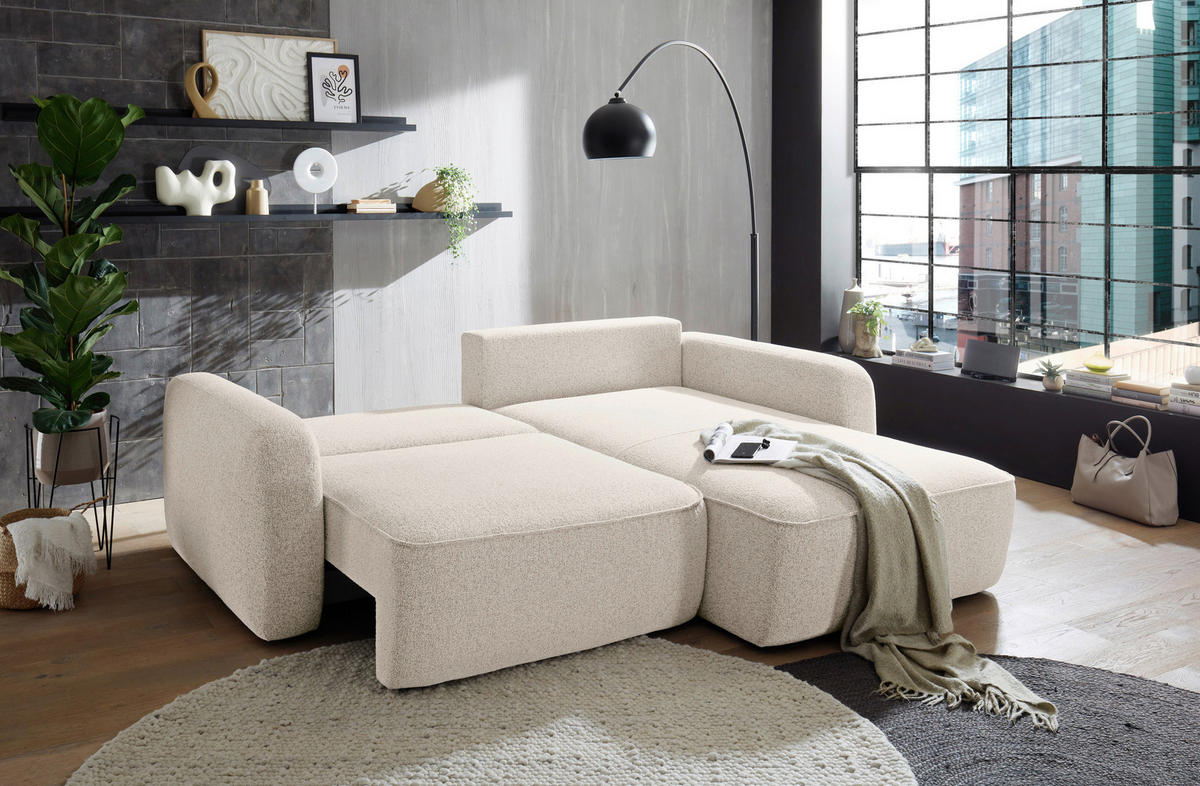 ECKSOFA in Webstoff Beige  - Beige/Schwarz, Konventionell, Kunststoff/Textil (247/190cm) - MID.YOU