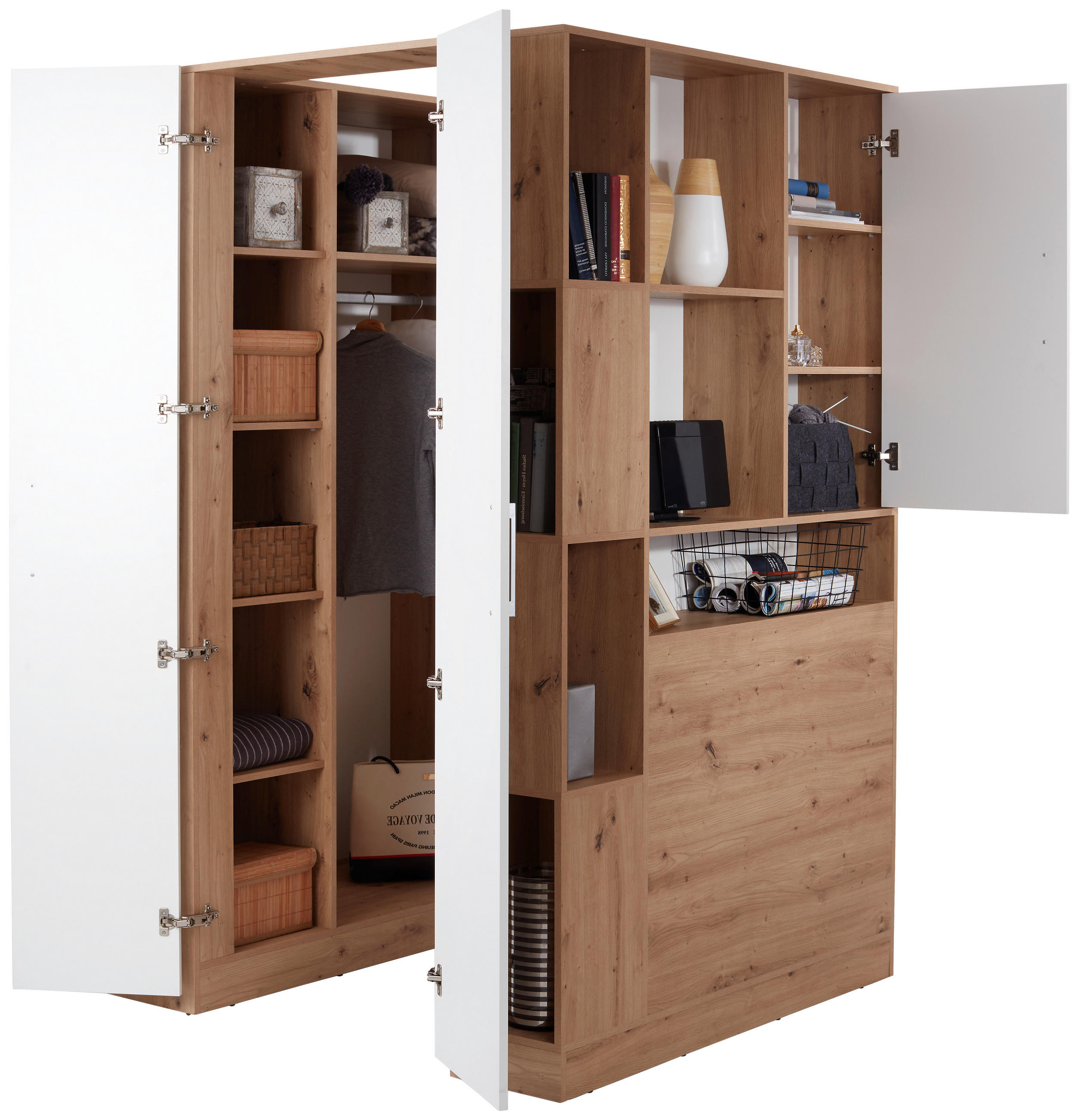 ECKSCHRANK 150/205/120 cm Weiß, Eiche Artisan  - Alufarben/Weiß, MODERN, Holzwerkstoff (150/205/120cm) - Ondega