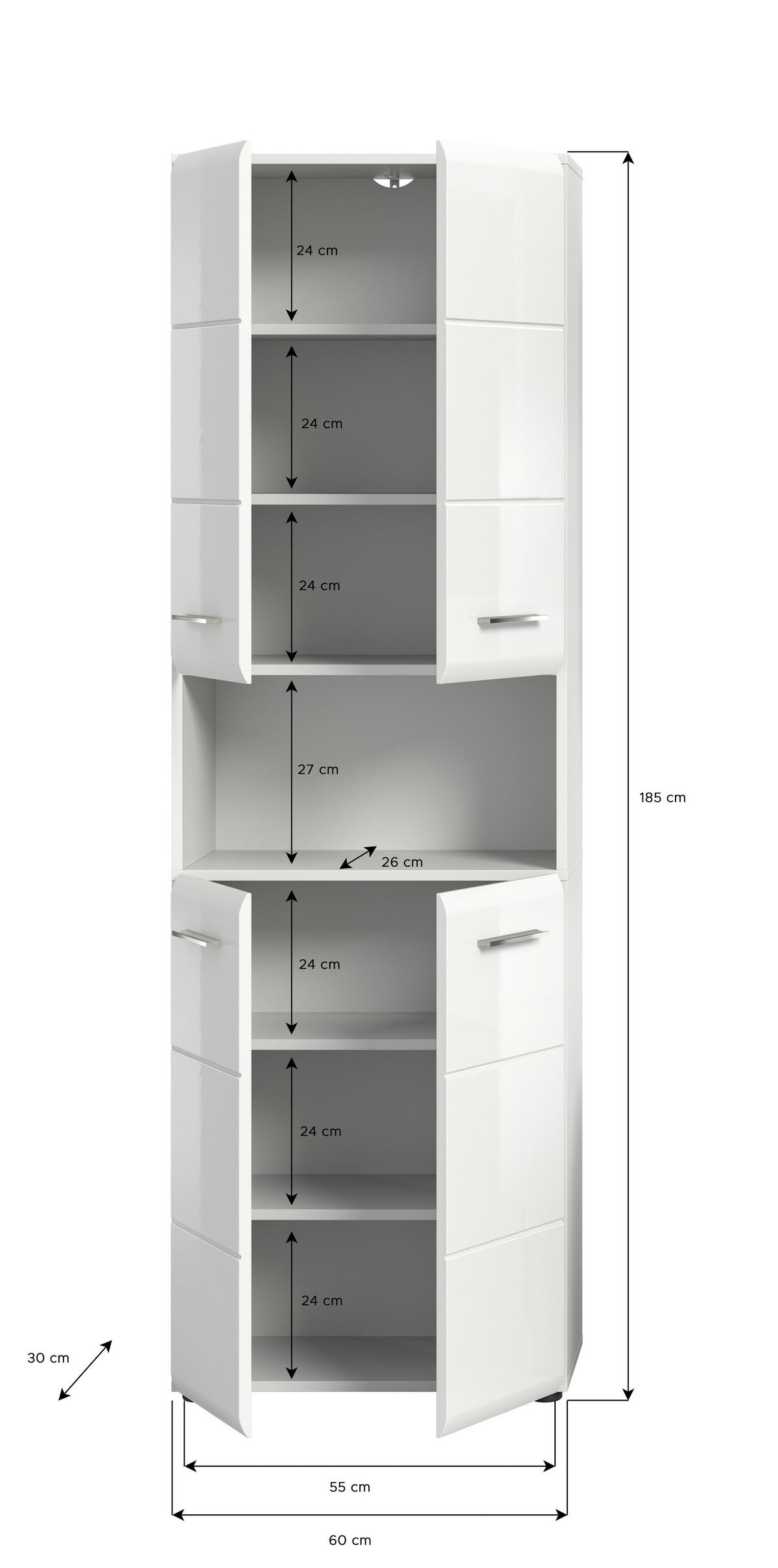 VISOKA OMARA 60/185/30 cm  - barve kroma/črna, Moderno, umetna masa/leseni material (60/185/30cm) - MID.YOU
