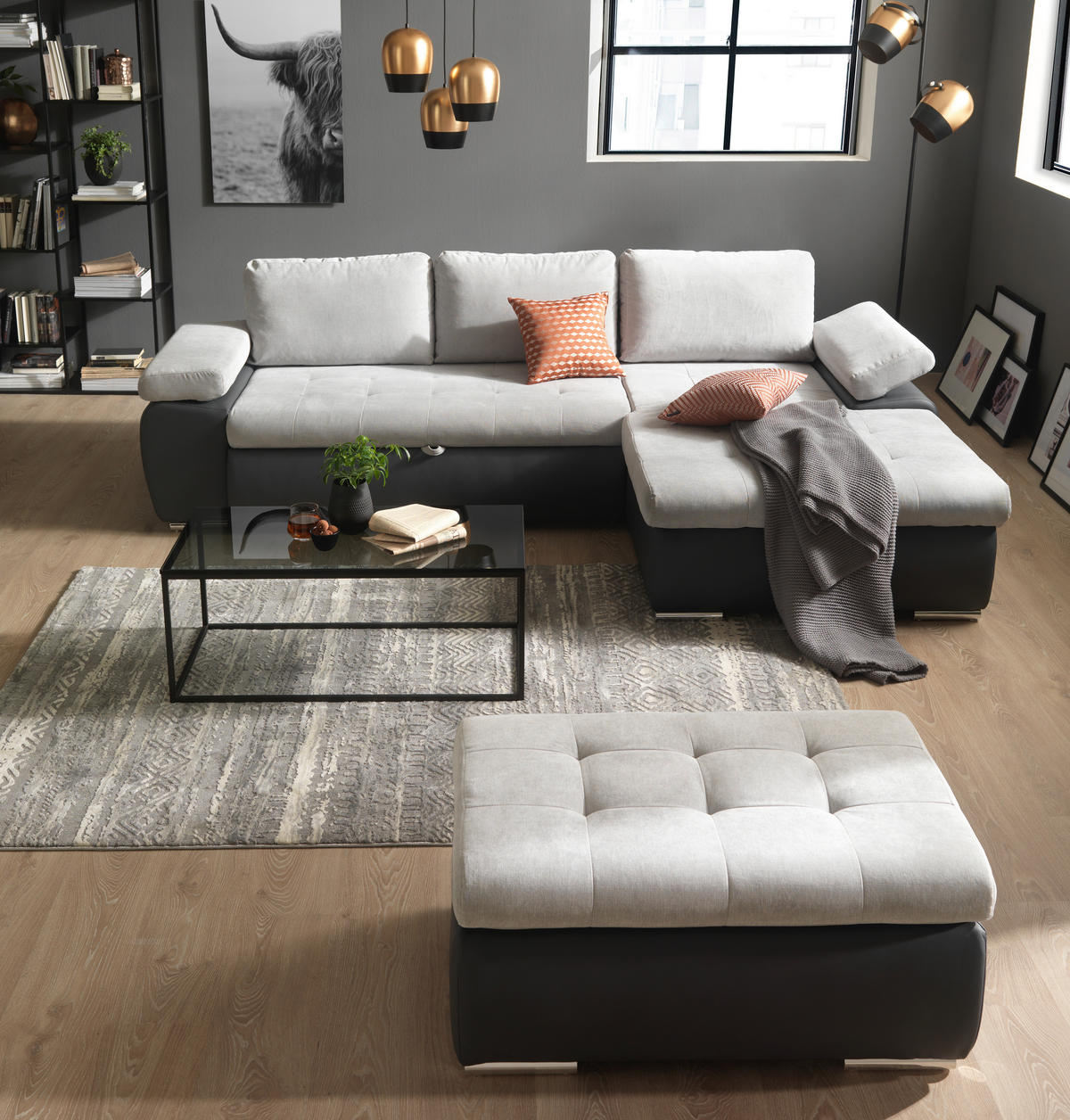 ECKSOFA Grau, Dunkelgrau Flachgewebe  - Dunkelgrau/Grau, Design, Kunststoff/Textil (271/175cm) - MID.YOU
