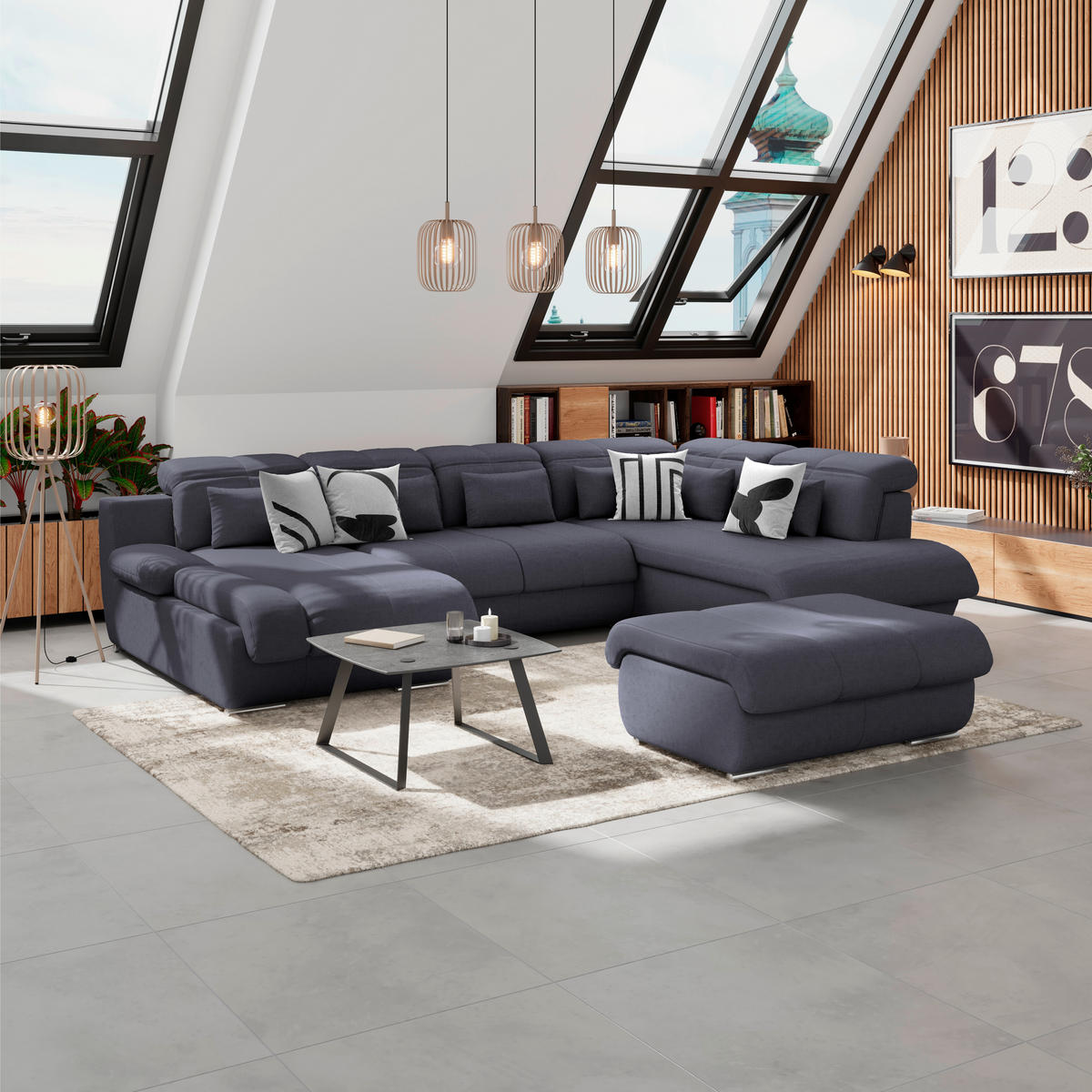 HOCKER Mikrofaser Dunkelblau  - Chromfarben/Dunkelblau, MODERN, Textil/Metall (100/43/80cm) - MID.YOU