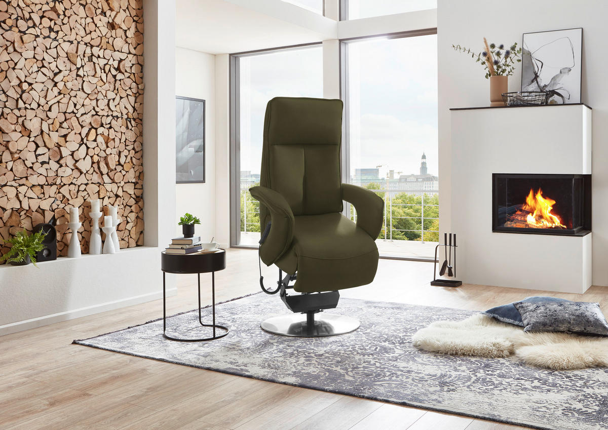 RELAXSESSEL in Leder Olivgrün  - Chromfarben/Olivgrün, Design, Leder/Metall (77/110/87cm) - Valdera