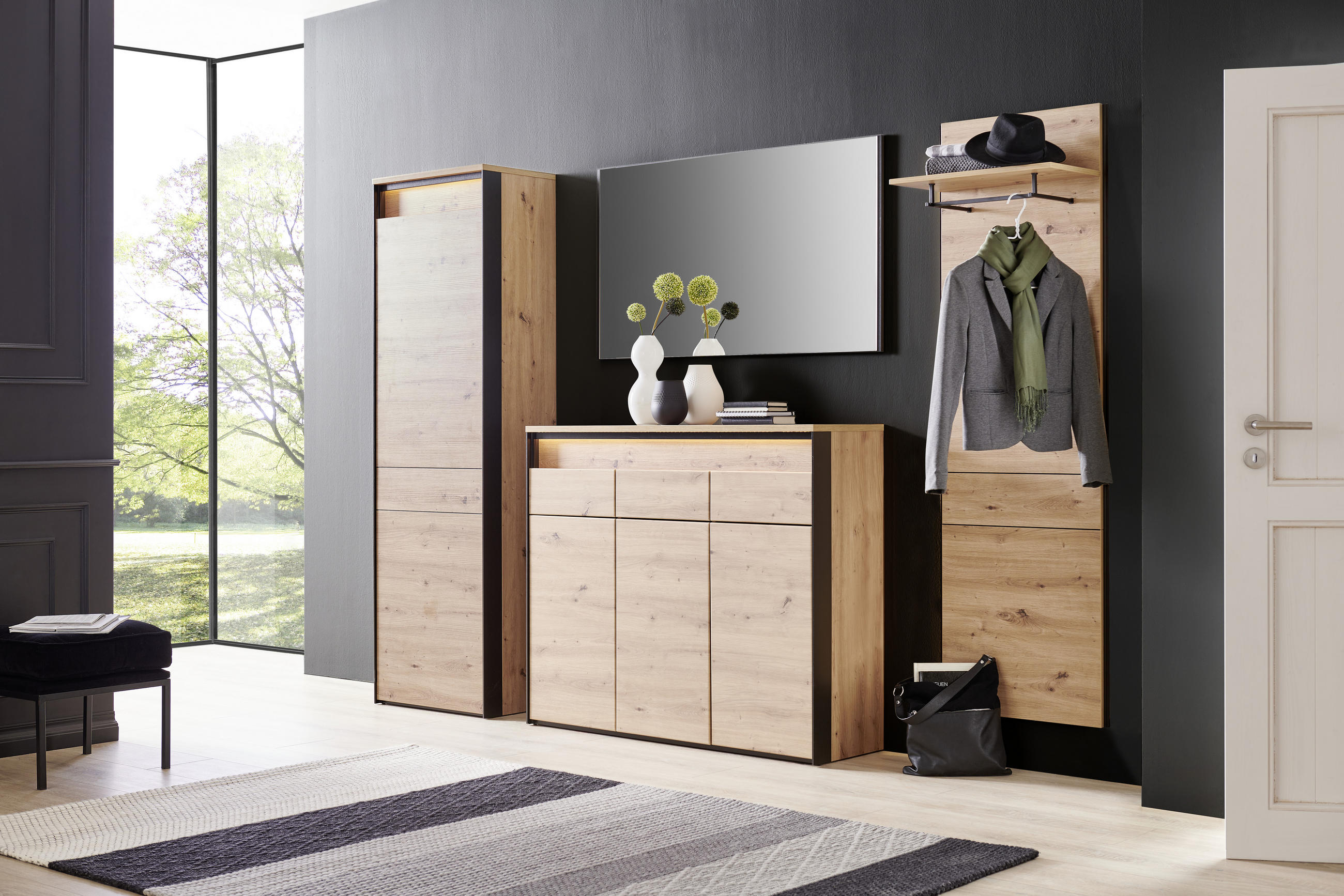 GARDEROBENSCHRANK Schwarz, Eichefarben - Eichefarben/Schwarz, Design (60/200/38cm) - Voleo