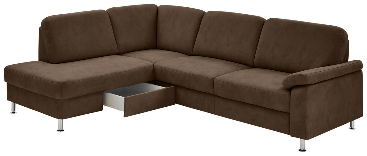 ECKSOFA in Mikrofaser Braun  - Braun, Design, Textil/Metall (202/266cm) - Beldomo System