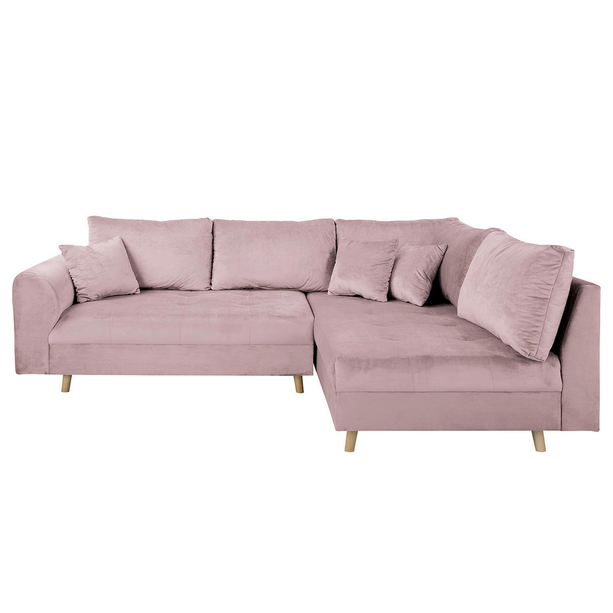 ECKSOFA inkl. Hocker Ariella Rosa Samt Rückenkissen, Hocker  - Naturfarben/Rosa, Design, Holz/Textil (231/161cm) - Livetastic