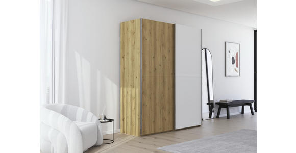 SCHWEBETÜRENSCHRANK 180/223/68 cm 2-türig Weiß, Eichefarben, Chromfarben  - Chromfarben/Eichefarben, Design, Glas/Holz (180/223/68cm) - Novel