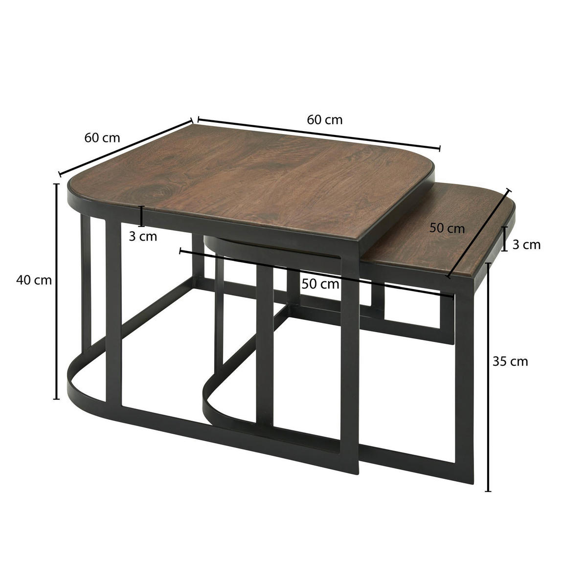 DOHÁNYZÓASZTAL SZETT fa 60/60/40 cm   - sötétbarna/fekete, Modern, fa/fém (60/60/40cm) - MID.YOU