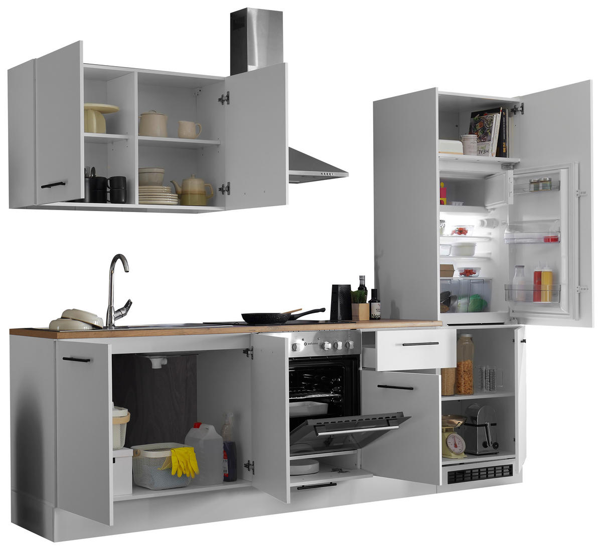 KUHINJSKI BLOK BREZ APARATOV - črna/barve hrasta, Basics, umetna masa/leseni material (270cm) - MID.YOU