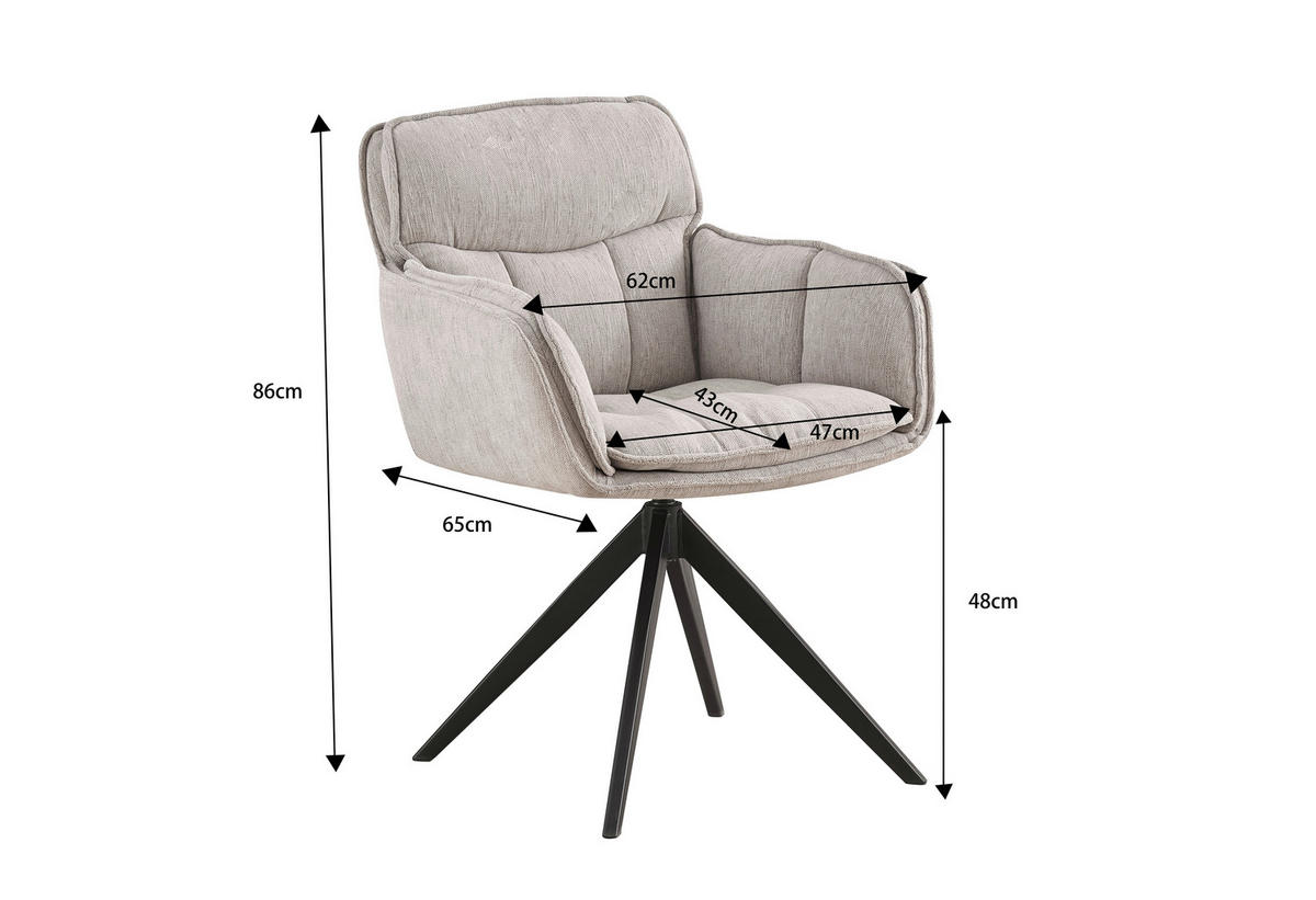 ARMLEHNSTUHL  Sitzfläche 360° drehbar, inklusive Armlehnen Webstoff  Schwarz, Beige  - Beige/Schwarz, Design, Textil/Metall (62/86/65cm) - Hom`in