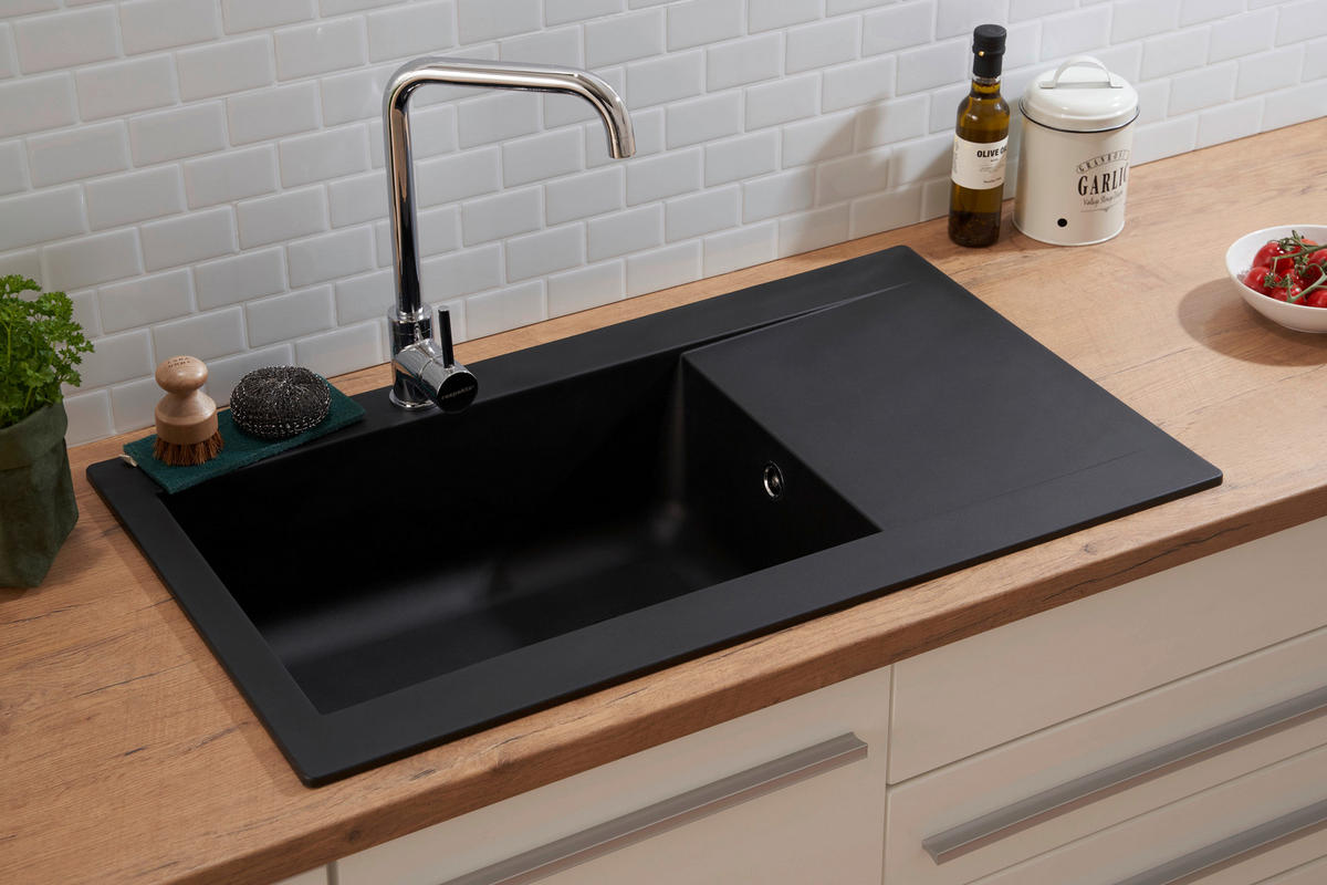 SPÜLE 1712DENVER86X50S  - Schwarz, Trend, Glas/Kunststoff (86/20/50cm) - Respekta