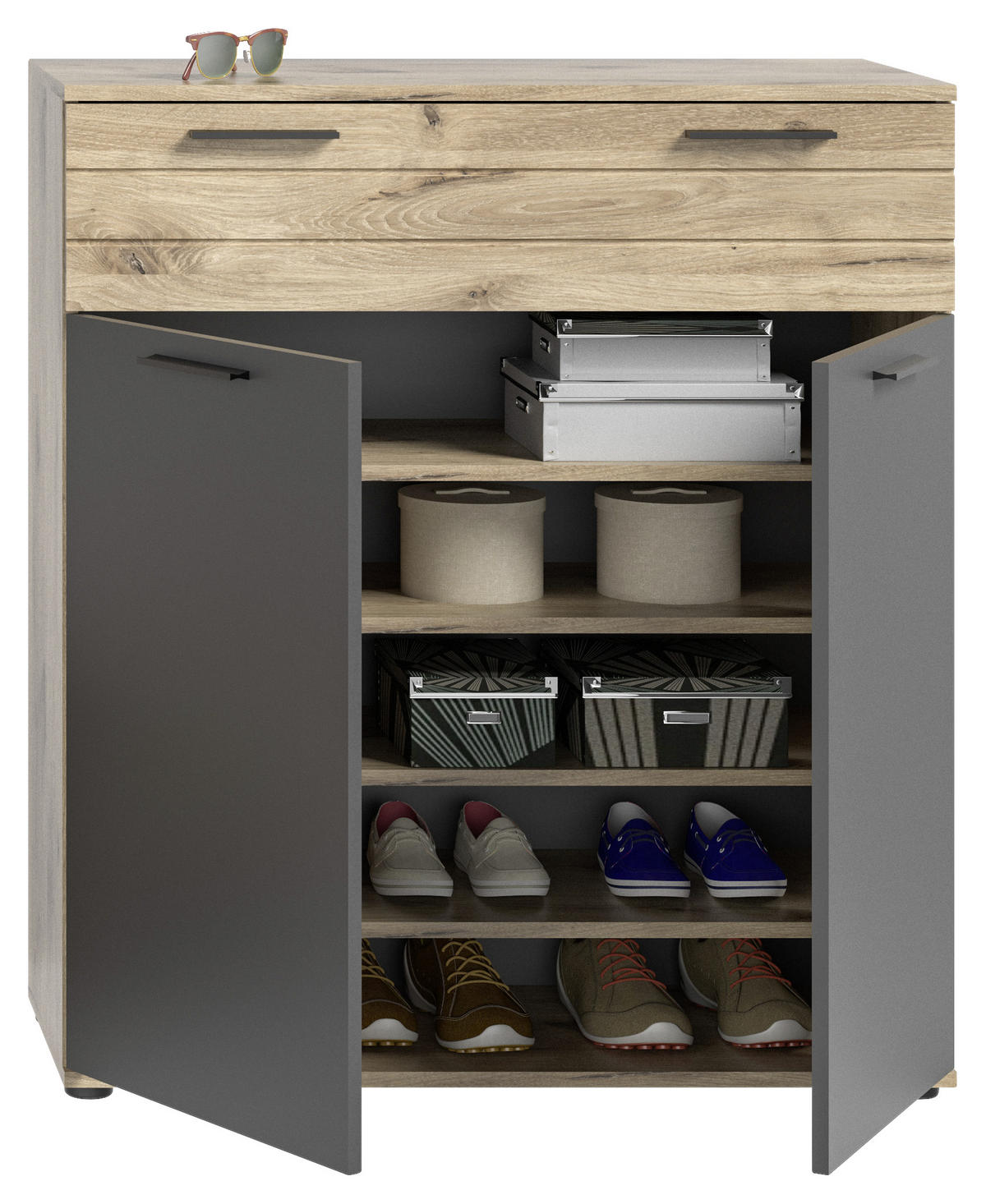 BOTNÍK, šedá, barvy dubu, 90/104/37 cm - šedá/černá, Moderní, kompozitní dřevo/plast (90/104/37cm) - MID.YOU