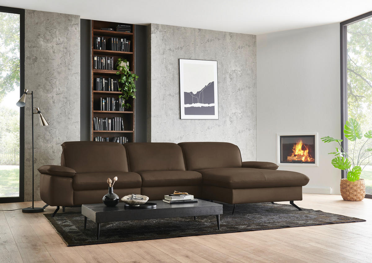 ECKSOFA  Echtleder Dunkelbraun  - Dunkelbraun/Schwarz, Design, Leder/Metall (307/169cm) - Beldomo Premium